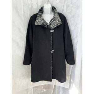 Windsmoor Women’s Black Wool Cashmere Dress Coat US 10 Faux Fur Trim UK Sz14